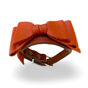 Orange Leather Bow Cuff Bracelet Size Medium to Large